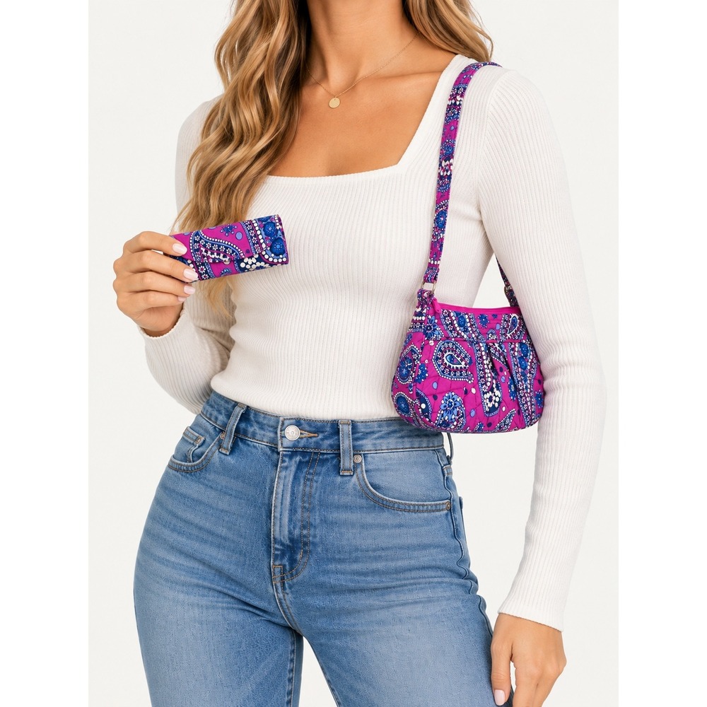 Vera Bradley Boysenberry Quilted Shoulder Bag & Matching Hard Eyeglasse Case Set